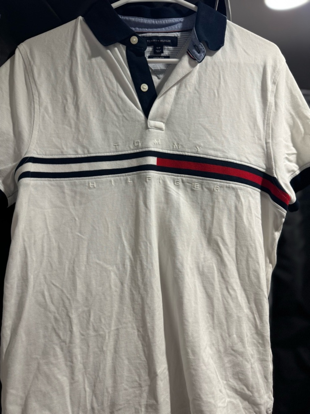 Tommy Hilfiger White Polo with Navy Collar and Red Accent Stripe